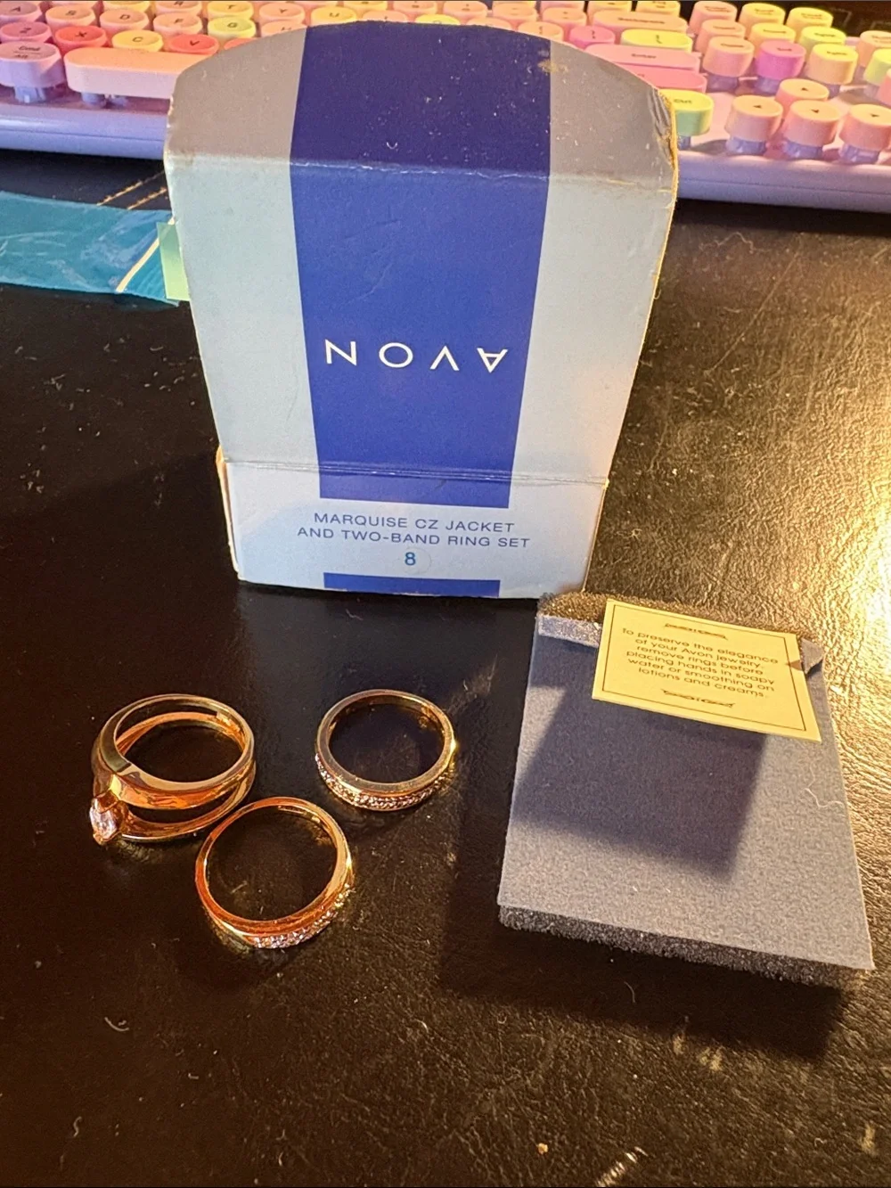 Avon Rose Gold Marquise CZ Three-Piece Ring Set